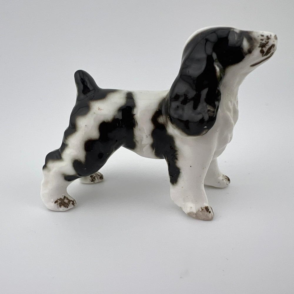 Vintage‎ Black White Spaniel Dog Figurine Ceramic Miniature Japan Style 2"